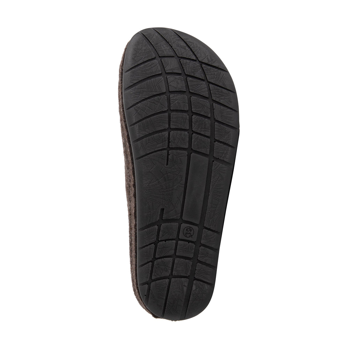 Pair of brown closed-toe house slippers with light footbeds and black flat soles
