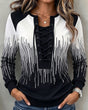 Women's black and white geometric lace-up fitted sweatshirt
