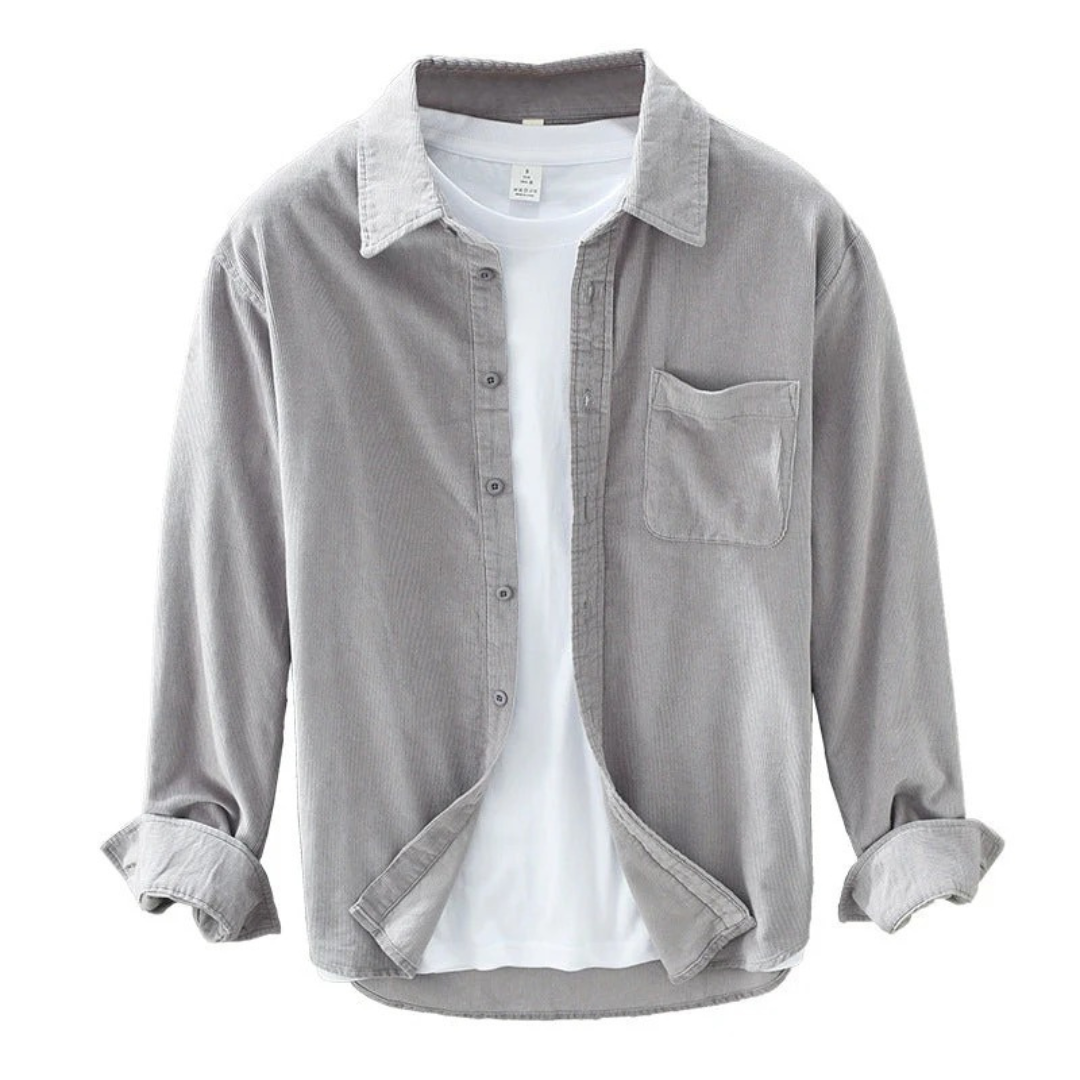 Men's textured button shirt with pointed collar and chest pocket