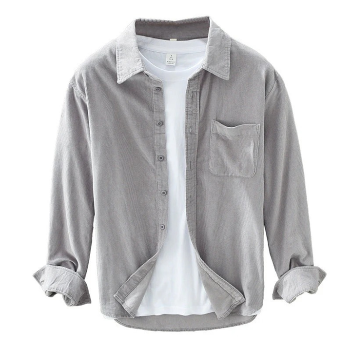 Men's textured button shirt with pointed collar and chest pocket