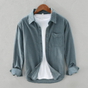 Men's textured button shirt with pointed collar and chest pocket