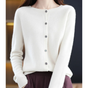 Women's plain button-front cardigan sweater with long sleeves and ribbed trims