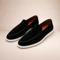 Men's slip-on moc toe loafers with stitched trim and light soles