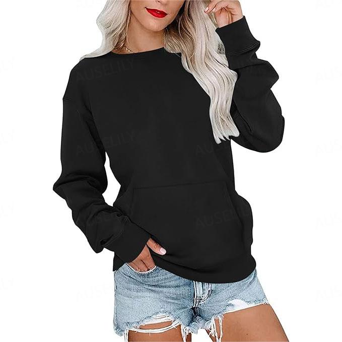 Women's long-sleeve crewneck sweatshirt with front pouch pocket