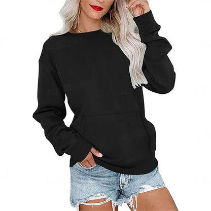 Women's long-sleeve crewneck sweatshirt with front pouch pocket