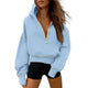 Women's cropped hooded sweatshirt with half zip and contrast stitching
