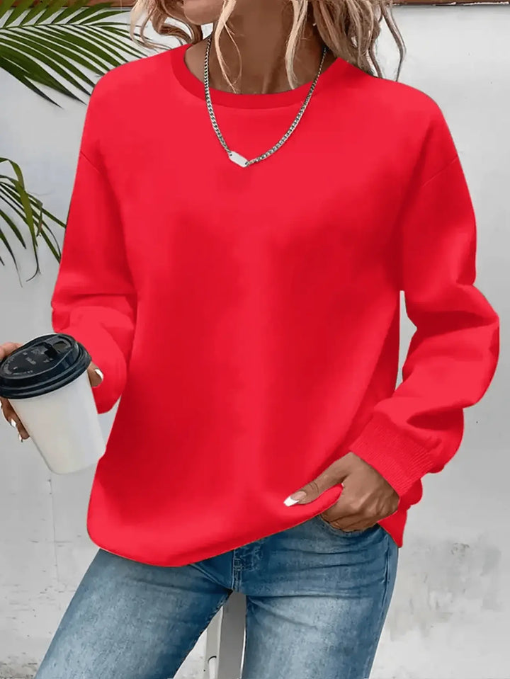 Women's long-sleeve crew neck sweatshirt with ribbed trims