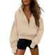 Women's cropped hooded sweatshirt with half zip and contrast stitching