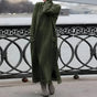 Women's long sleeve high neck maxi dress with side pockets and ankle-length hem