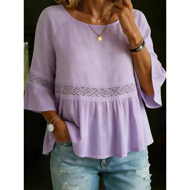 Women's Lace Peplum Blouse — Ruffle-Sleeve Crochet-Detail Lightweight Summer Top