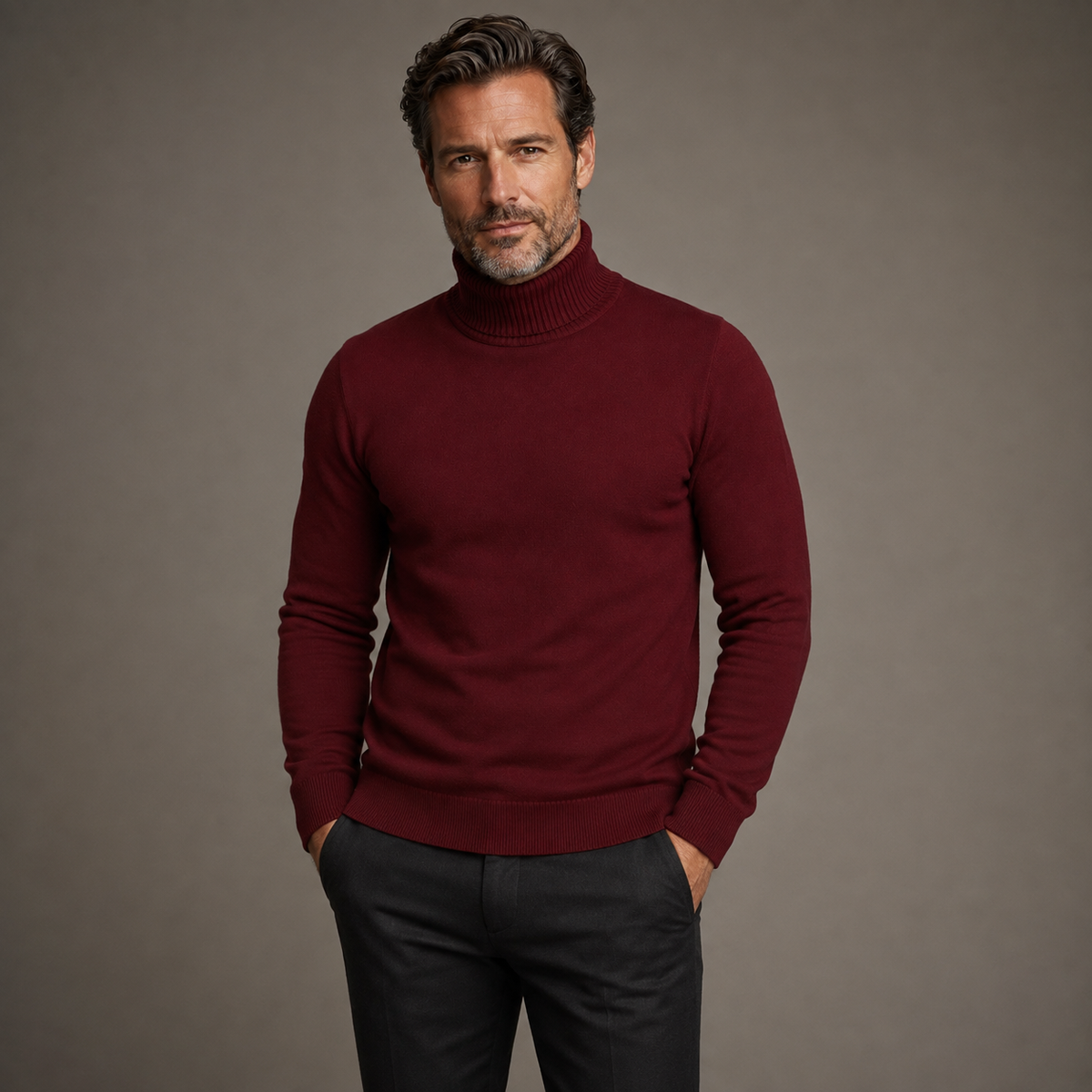 Men's long-sleeve ribbed turtleneck sweater