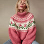 Women's pink floral turtleneck jumper with long sleeves