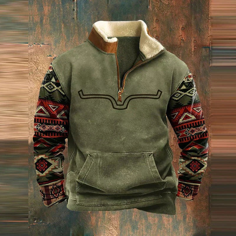 Men's quarter-zip fleece sweatshirt with kangaroo pocket
