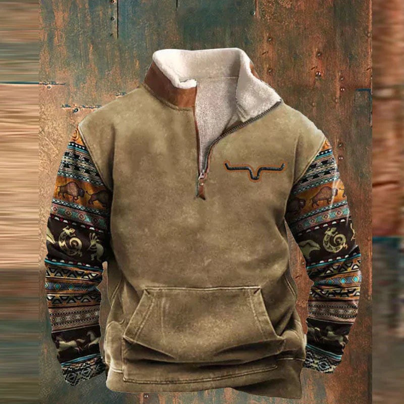 Men's quarter-zip fleece sweatshirt with kangaroo pocket