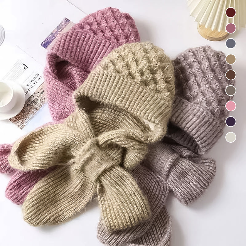 Women's ribbed knit hat and long scarf set with ear coverage