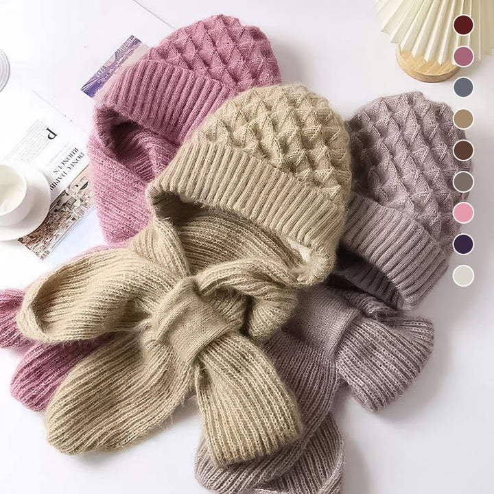 Women's ribbed knit hat and long scarf set with ear coverage