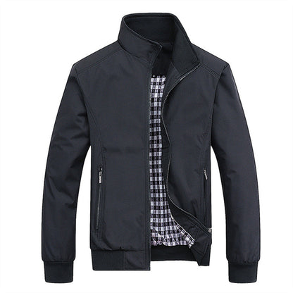 Men's retro stand collar jacket with zip front and patterned lining