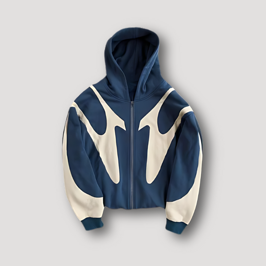 Men's hooded zip hoodie with contrasting graphic panels