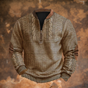 Men's textured geometric knit sweater with mandarin collar and quarter-zip fastening