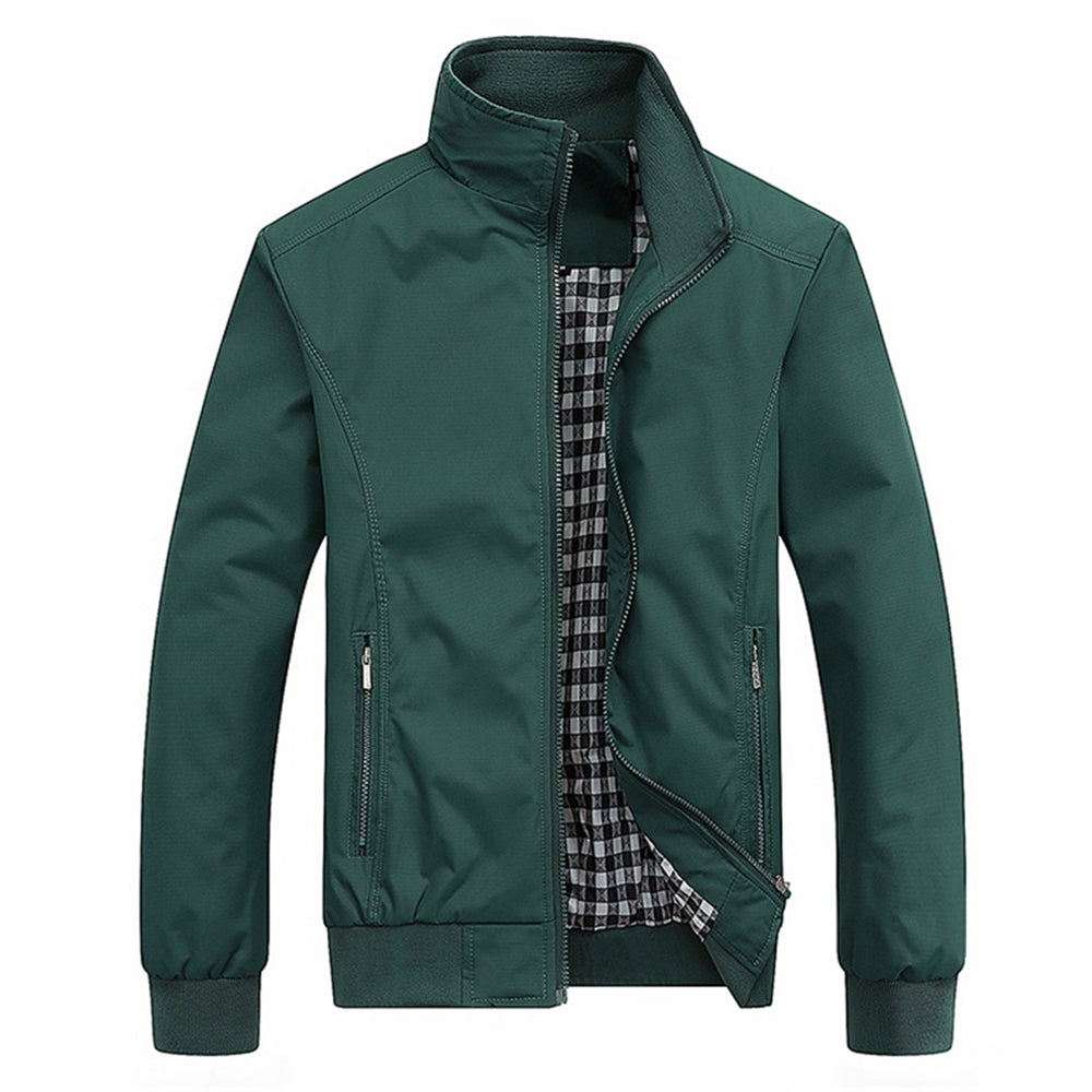 Men's retro stand collar jacket with zip front and patterned lining