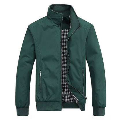 Men's retro stand collar jacket with zip front and patterned lining