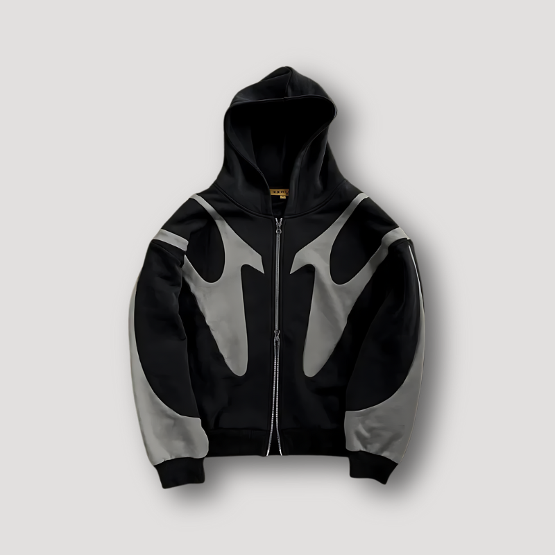 Men's hooded zip hoodie with contrasting graphic panels