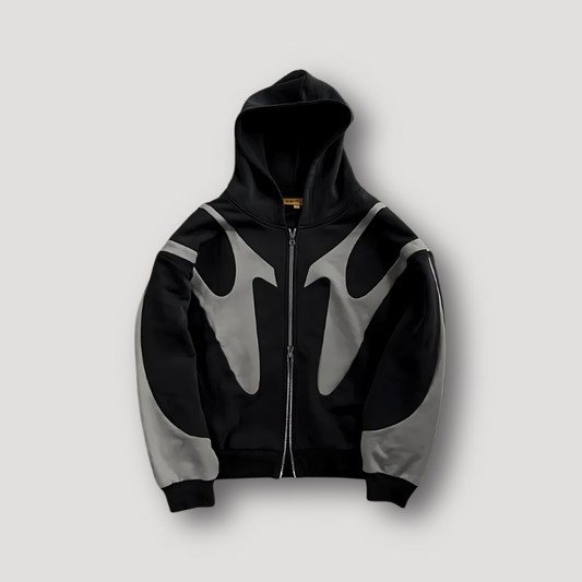 Men's hooded zip hoodie with contrasting graphic panels