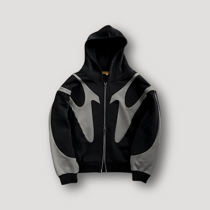 Men's hooded zip hoodie with contrasting graphic panels