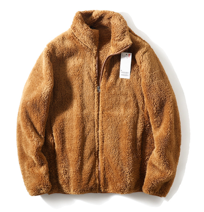 Men's textured fleece jacket with stand collar and front zipper