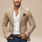 Men's slim fit textured blazer with notch lapels, button front and flap pockets
