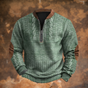 Men's textured geometric knit sweater with mandarin collar and quarter-zip fastening