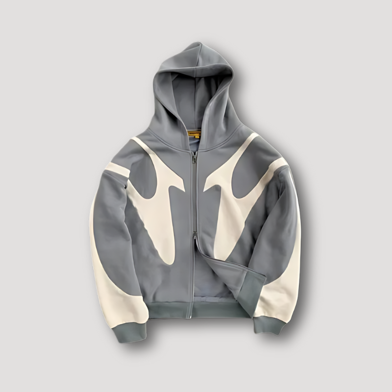 Men's hooded zip hoodie with contrasting graphic panels
