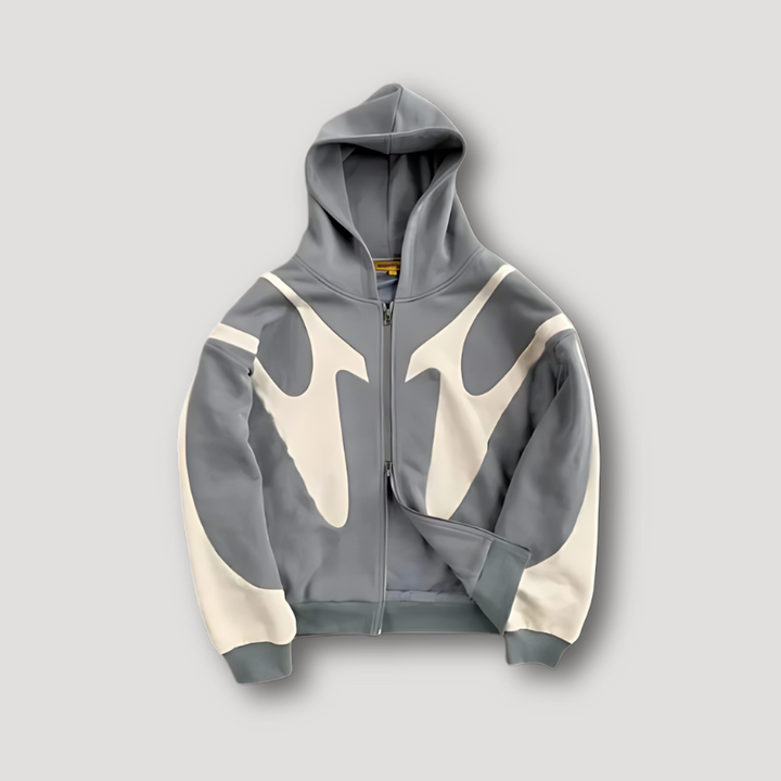 Men's hooded zip hoodie with contrasting graphic panels