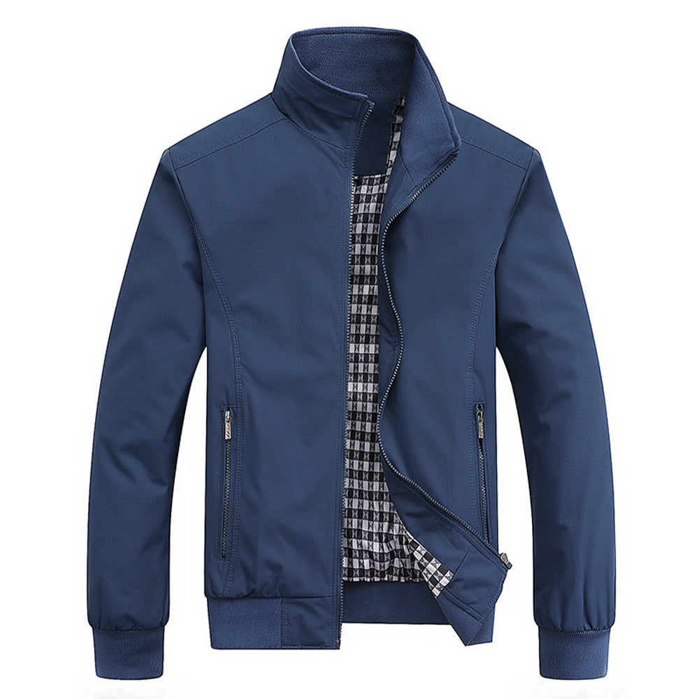 Men's retro stand collar jacket with zip front and patterned lining