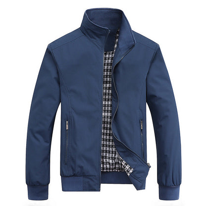 Men's retro stand collar jacket with zip front and patterned lining