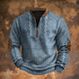 Men's textured geometric knit sweater with mandarin collar and quarter-zip fastening