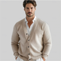 Men's V-neck knit cardigan with button front and long sleeves