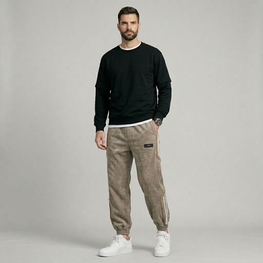 Men's tapered striped jogger pants with drawstring waist and cuffed ankles
