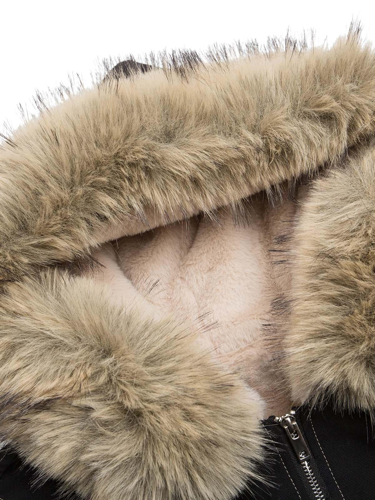 Women's brown hooded bomber jacket with furry trim and front zip