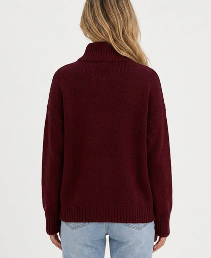 Women's solid zip cardigan with mock neck, long sleeves and front pockets