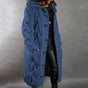 Women's long cable knit hooded cardigan with button front and pockets