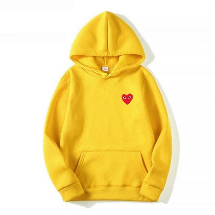 Women's hooded sweatshirt with small heart chest motif and kangaroo pocket