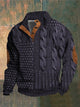 Women's textured cable knit sweater with mock neck and buttoned opening