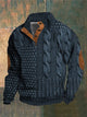 Women's textured cable knit sweater with mock neck and buttoned opening