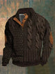Women's textured cable knit sweater with mock neck and buttoned opening