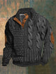 Women's textured cable knit sweater with mock neck and buttoned opening