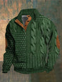 Women's textured cable knit sweater with mock neck and buttoned opening