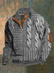 Women's textured cable knit sweater with mock neck and buttoned opening