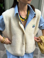 Women's sleeveless textured button-front vest with V-neck