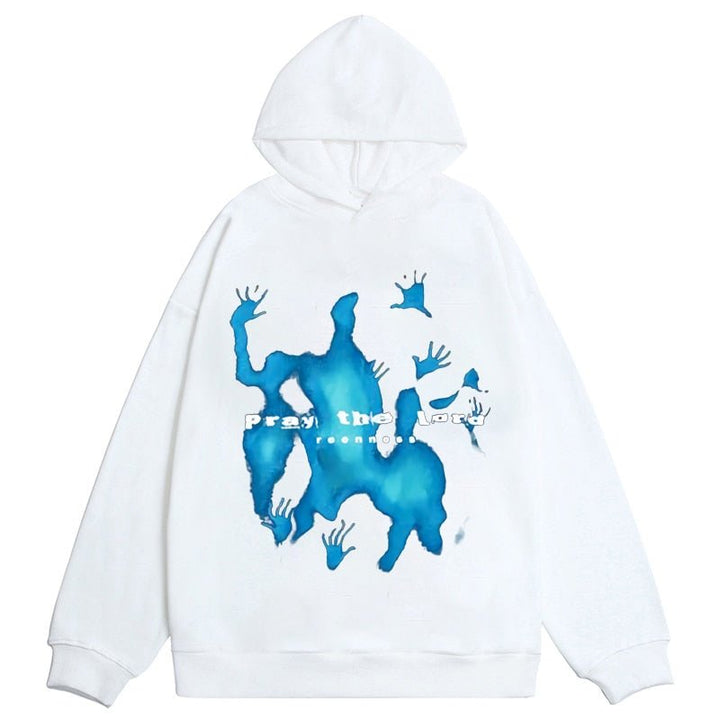 Unisex graphic hoodie with blue front artwork and attached hood
